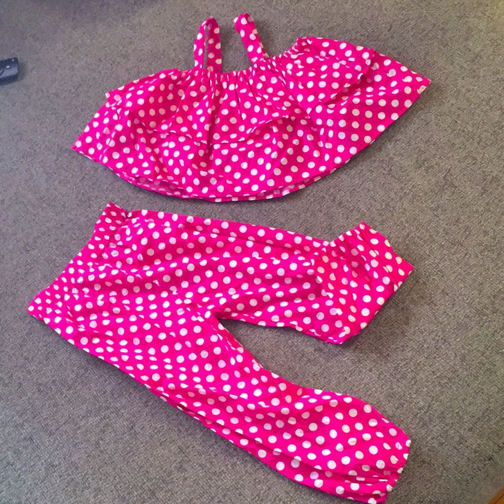 Toddler pink and white polka dot outfit